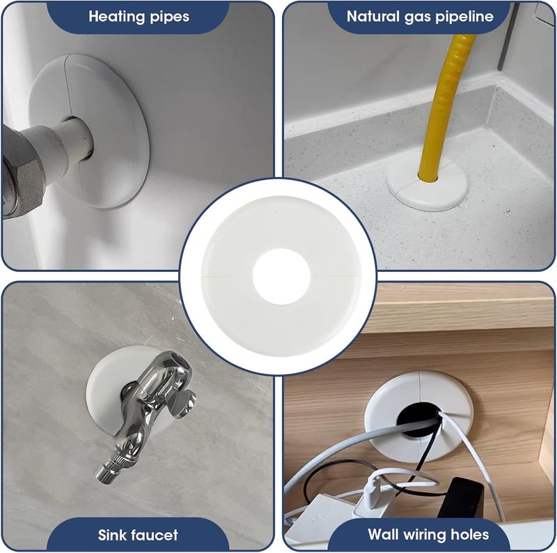 TNJPSEK 6 Pcs Wall Split Flange Round Escutcheon Plate Buckle, Plastic Plumbing Pipe Cover for 1"/26mm Hole Dia Bathroom Sink Faucet Toilet Pipe, Escutcheon Plates for Ceiling Floor Kitchen Decor - Image 2